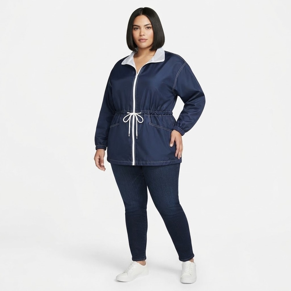 Avenue Sport Navy Blue Full Zip Windbreaker Jacket Plus Size 26/28 Mesh Lined